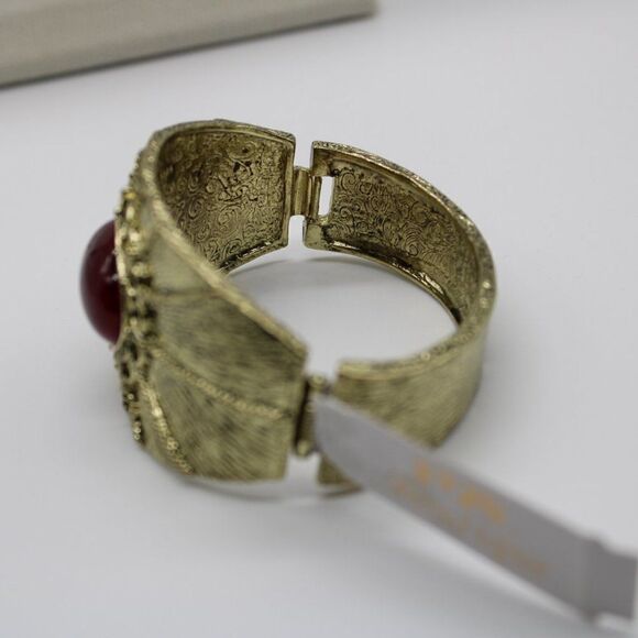 1928 Brass Hinged Bangle with Red Stone - Picture 10 of 14